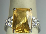 .925 Sterling Silver Ladies 6 Carat Citrine Gemstone Ring