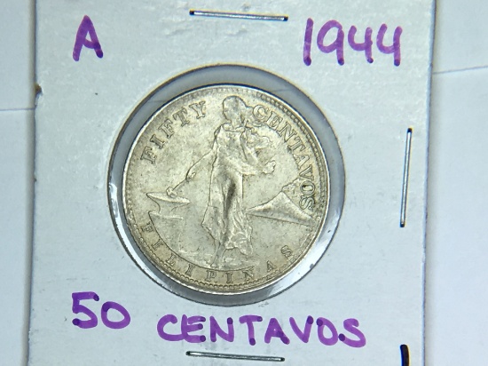 1944 Silver Filipenas 50 Centavos