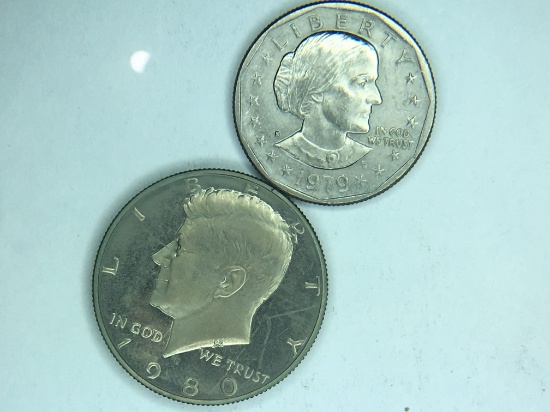 1979 Susan B. Anthony Dollar, 1980 S Kennedy Half Dollar