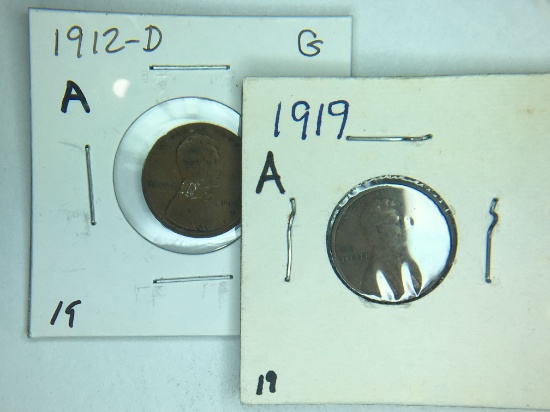(2) Lincoln Wheat Cent 1912 D, 1919