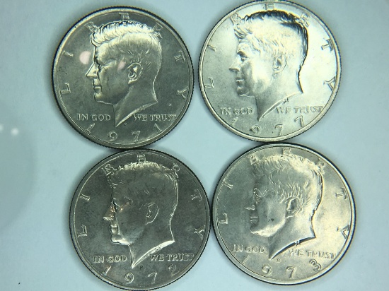 (4) Kennedy Half Dollars, 1971 D, 1972 D, 1973 D, 1977