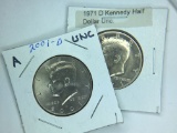 (2) Kennedy Half Dollars 1971 D, 2001 D