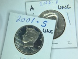 (2) Kennedy Half Dollars 2001 S, 2006 P