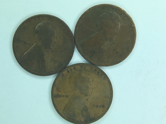 (3) Lincoln Cents 1914, 1913, 1918