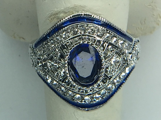 .925 Sterling Silver Ladies 2 Carat Sapphire Ring