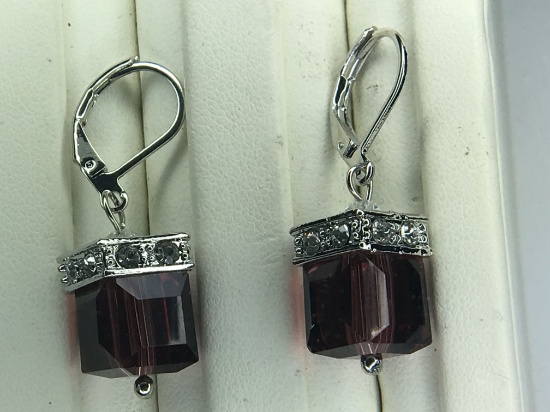 .925 Sterling Silver Ladies 6 Carat Amethyst Earrings