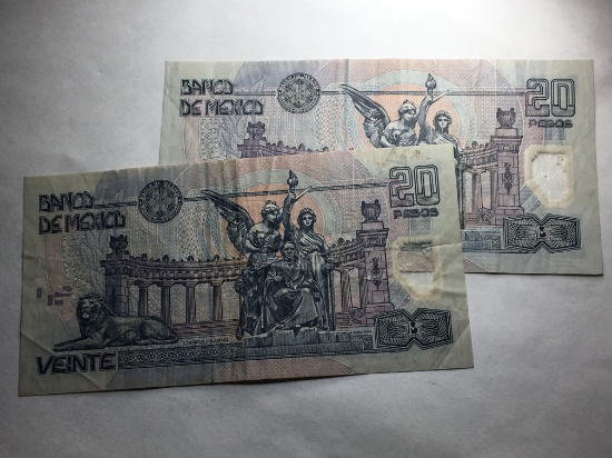 (2) 20 Veinte Bank Of Mexico Notes
