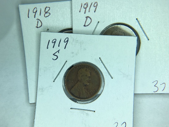 (3) Lincoln Cent 1918 D, 1919 D, 1919 S