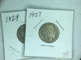 (2) Buffalo Nickels 1927, 1929