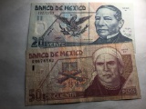Bank Of Mexico Notes 50 Cincuenta, & 20 Veinte