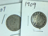 V Nickels 1907, 1909