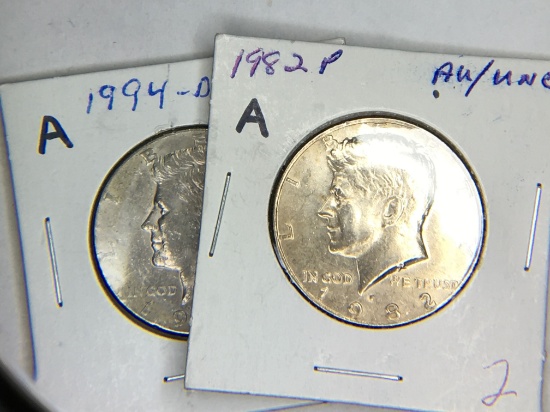 1982 P, 1994 D (2) Kennedy Half Dollars