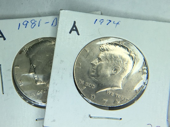1974, 1981 D (2) Kennedy Half Dollars