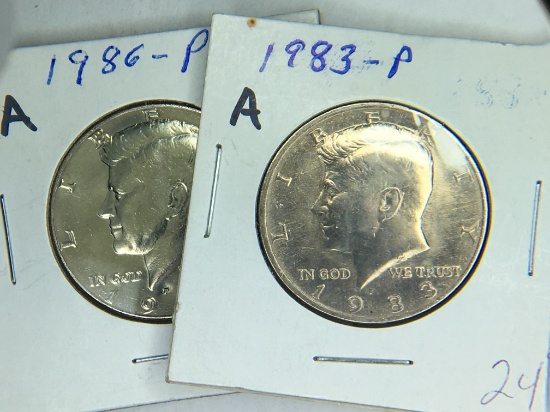 1983 P, 1986 P (2) Kennedy Half Dollars