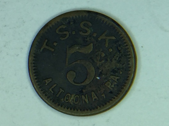 Tsak 5 Cent Token 1909 Altoona Pennsylvania