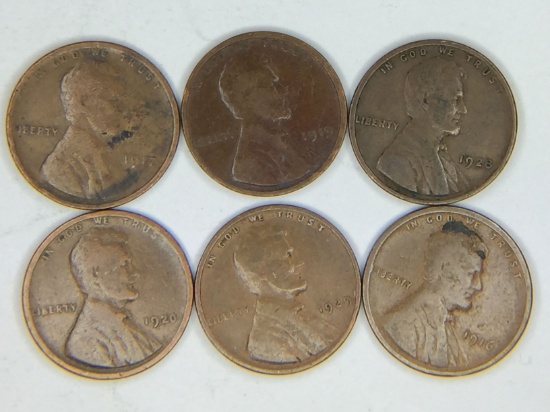 (6) Wheat Cent 1916, 1917, 1919, 1920, 1928, 1929