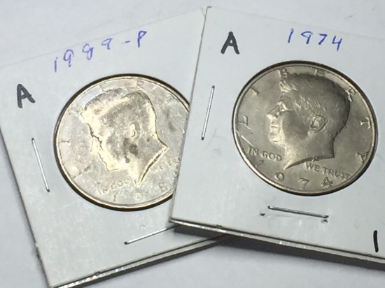 (2) Kennedy Half Dollars 1974 P, 1989 P