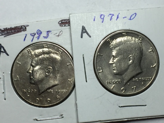 (2) Kennedy Half Dollars 1971 D, 1995 P