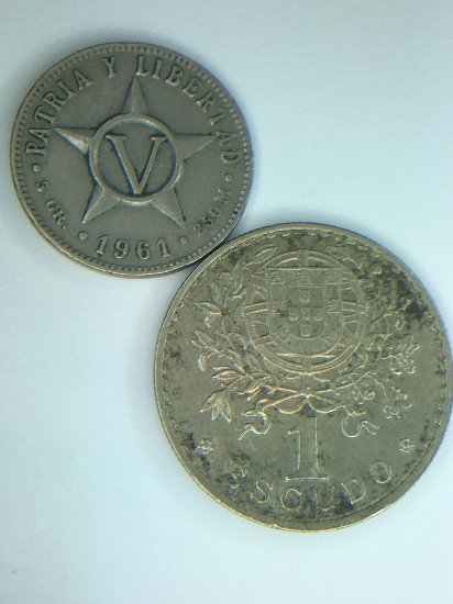 1963 Portugeese 1 Escudo, 1961 Cuba 5 Centavos