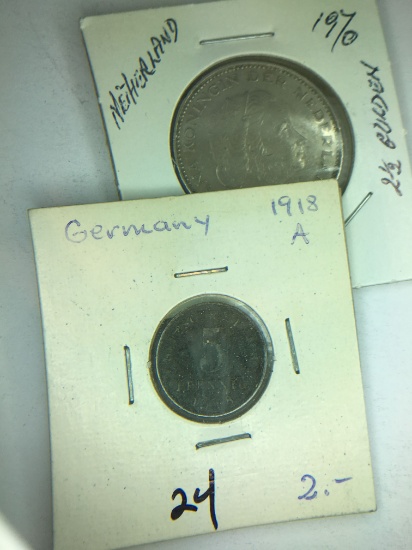 1970 2 1/2 Dutch Gulden, 1918a Germany 5 Pfennig