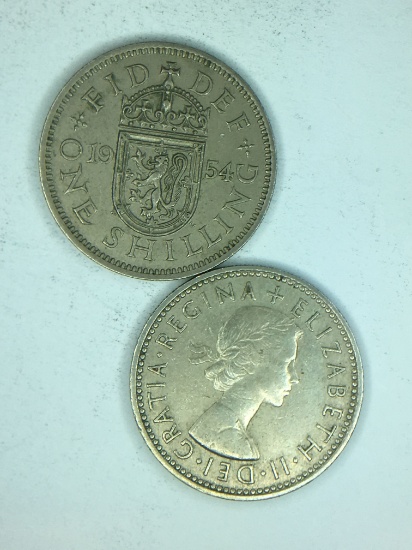 (2) British 1 Shilling 1954 & 1962