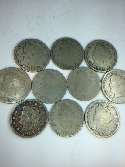 (10) Assorted Liberty Nickels