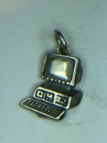 .925 Sterling Silver Computer And Keyboard Charm