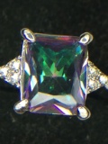 .925 Sterling Silver Ladies 2 Carat Mystic Topaz Ring