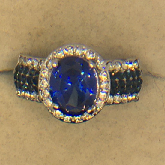.925 Sterling Silver Ladies 3 Carat Sapphire Ring