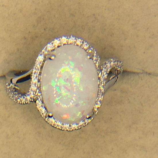 .925 Sterling Silver Ladies 3 1/2 Carat Opal Ring