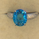 .925 Sterling Silver 3 Carat Blue Topaz Ladies Gemstone Ring