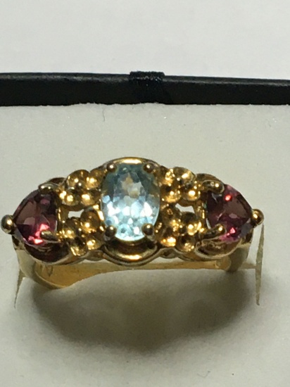 10kt Gold Ring Pink Sapphires And Blue Topaz 3+ Cts
