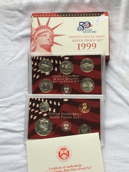 U S A Silver Proof Set 10 Coins In Original Box 5 Silver Quarter + Set Included