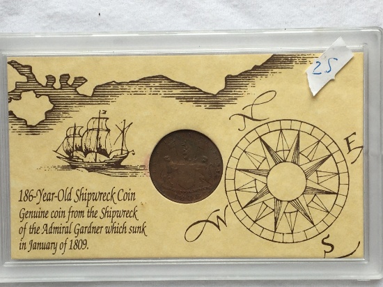 India 1808 10 Cash Copper Coin Shipwreck Au+