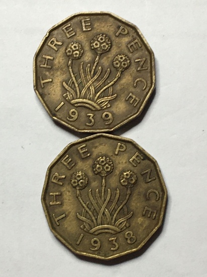 (2) Three Pence 1938 And 1939