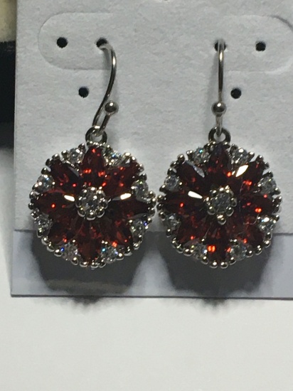 .925 A A A Quality 1" Gorgeous Handset Garnet With White Topaz Accents Earrings    "see Set"