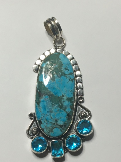 .925 2 1/2 ''a A A Awesome Large Blue Topaz Large Turquise Gemstone Pendant 