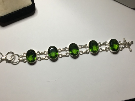 .925 7 1/2" A A A Quality Gorgeous Faceted Peridot Link Bracelet Toggle Clasp 