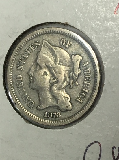 Three Cent Nickel 1873 Better Grade A U Open 3 Rare Find