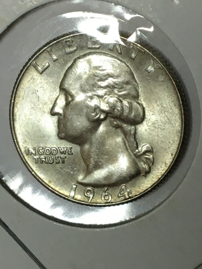 Washington Silver Quarter 1964 D/ D gem B U Bold Frosty White