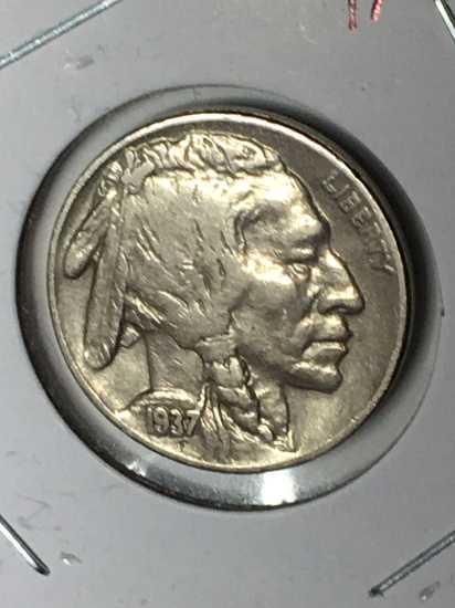 Buffalo Nickel 1937 D  A U Nice Coin