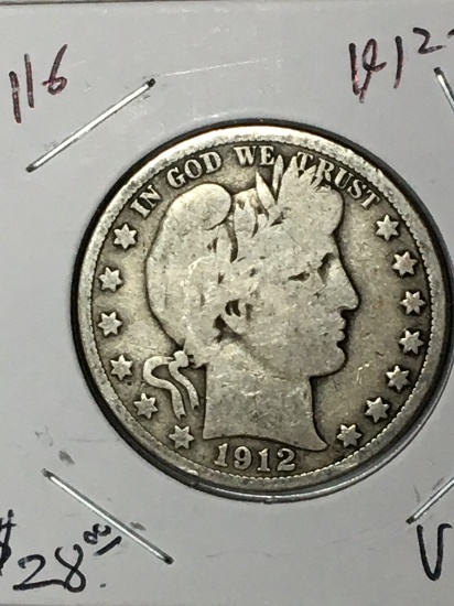 Barber Half Dollar 1912 D  Very Good