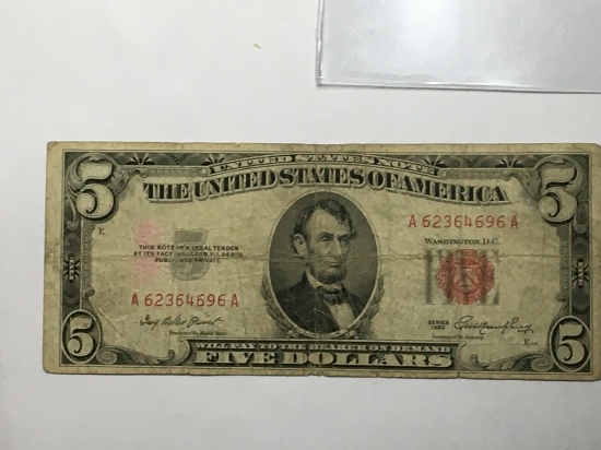 Federal Reserve Note 1953 5 Dollar Bill  good Condition Antique Note