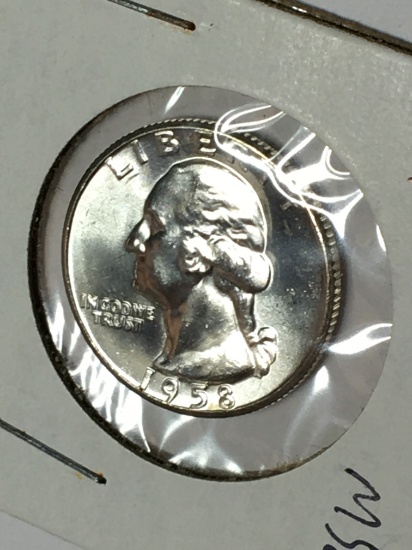 Washinton Silver Quarter 1958 Gem B U Blazing High Grade Satin White
