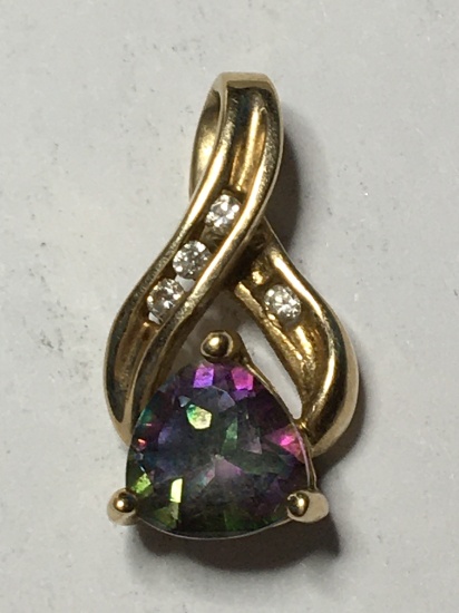 10kt yellow Gold Pink Sapphire And Natural Diamond Pendant 1.72 Grams