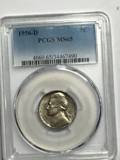 Jefferson Nickel 1956 D  P C G S  M S 65