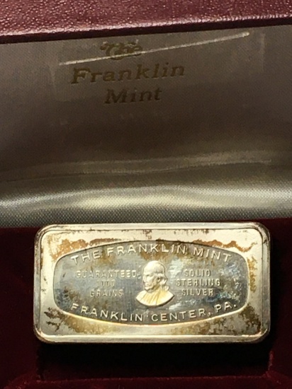 Franklin Mint 1000 Grains Of Solid Sterling Silver Bar National Bank Boulder 2 Oz Of .999 Silver