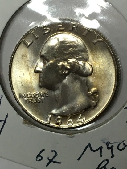 Washington Silver Quarter 1964 D/ D gem B U Blazing Bold Error High Grade