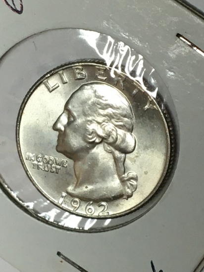 Washington Silver Quarter 1962 Gem B U Mega High Grade Frm Original Bank wrapped roll