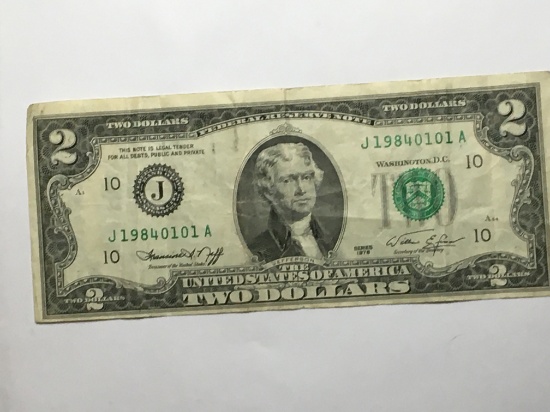2 Dollar Bill 1976 Off Cut Error